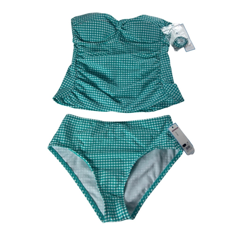 Draper James RSVP Green Gingham Seersucker Tankini Swimsuit Set‎ XS 806341 NWT